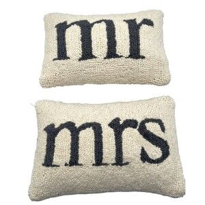 Peking Handicraft MR. and MRS. Wool Hooked Lumbar Pillows 12" x 8" New